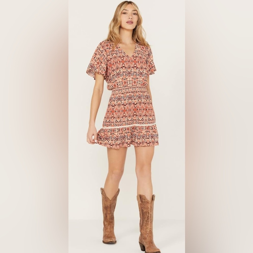 Idyll Wind Bohemian Print Ruffle Dress size medium